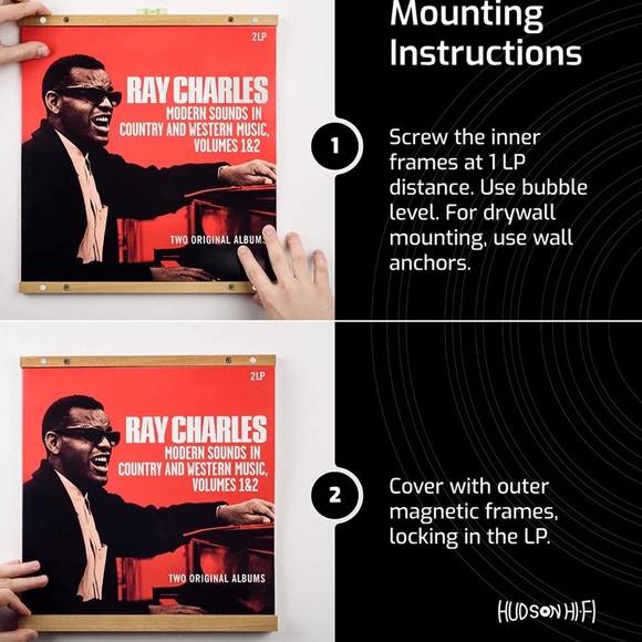 Modular LP Vinyl Record Wall Mount Display System Shelf Magnetic Holder Oak Wood - Picture 6 of 7